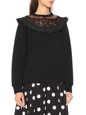 Marc Jacobs Black Lace Taffeta Ruffle Trim Cotton Sweatshirt Top Size XS